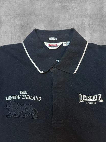Lonsdale London Polo Shirt Backprint Schwarz Weiß L Slim Fit