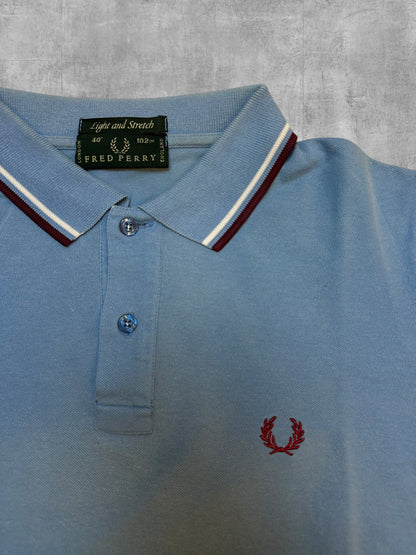 Fred Perry Polo Shirt Babyblau Weinrot Weiß S - M