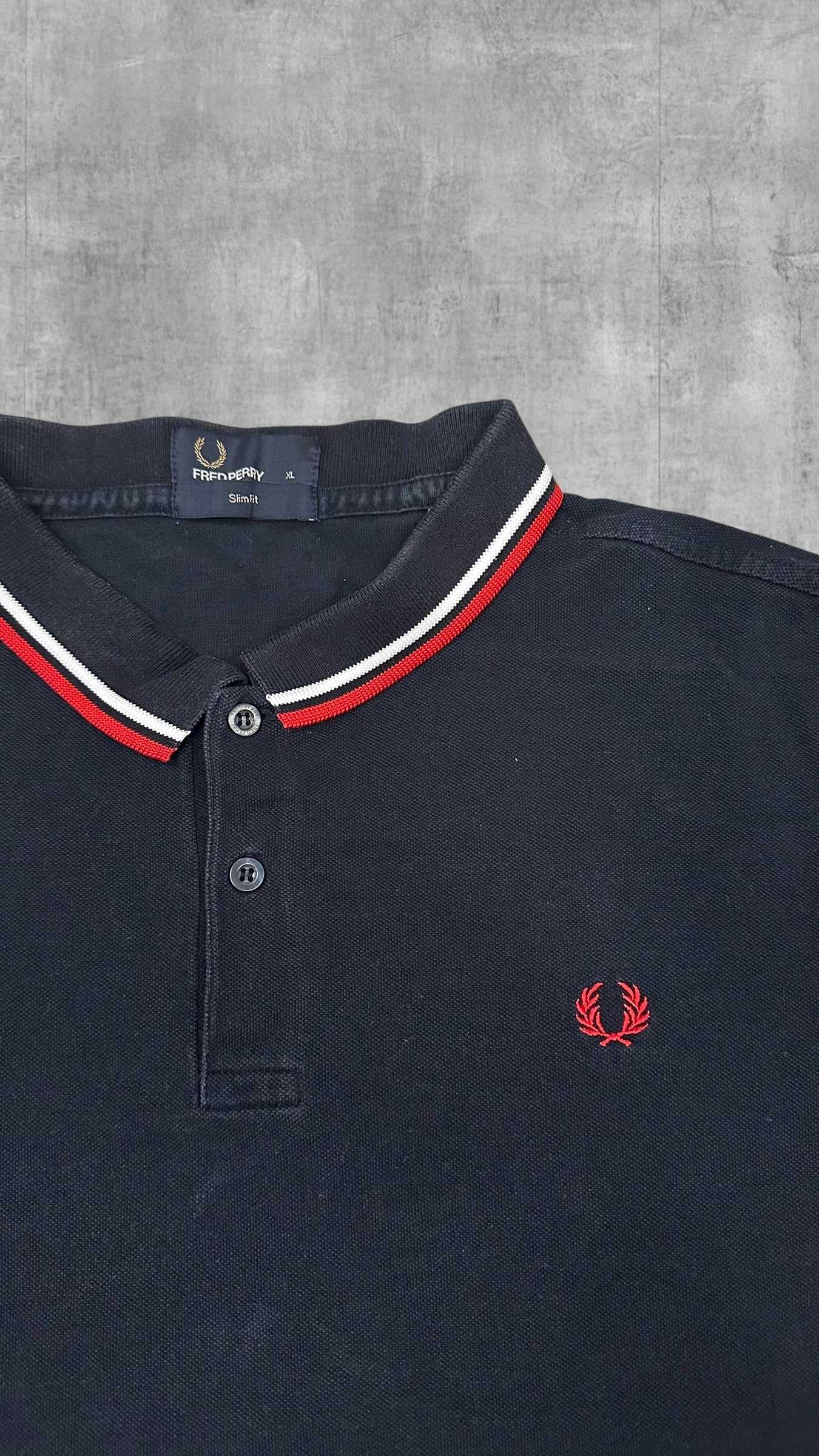 Fred Perry Polo Shirt Schwarz Rot Weiß XL Slim Fit