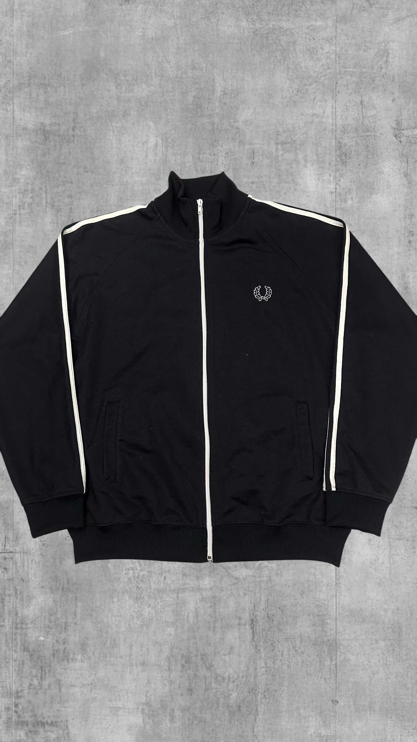 Fred Perry Vintage Trainingsjacke Taped Schwarz Weiß L