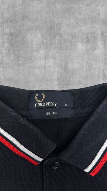 Fred Perry Polo Shirt Schwarz Rot Weiß S Slim Fit