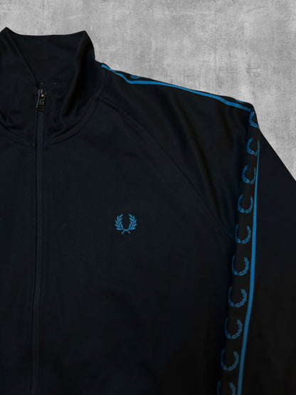 Fred Perry Trainingsjacke Taped Schwarz Hellblau L