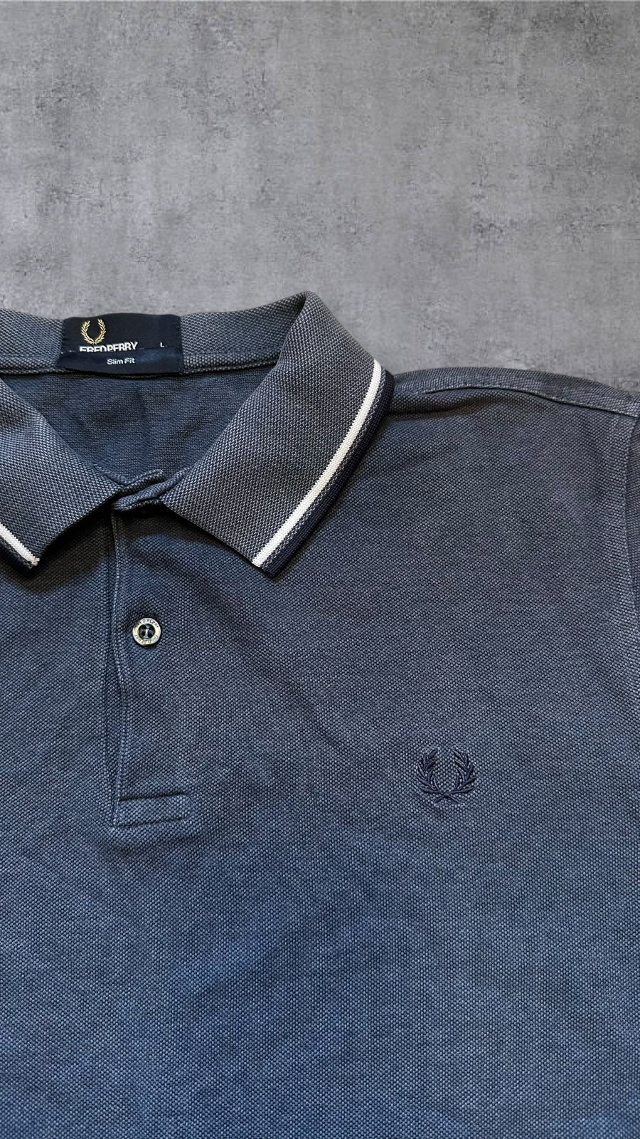 Fred Perry Polo Shirt Grau Navy Blau L Slim Fit