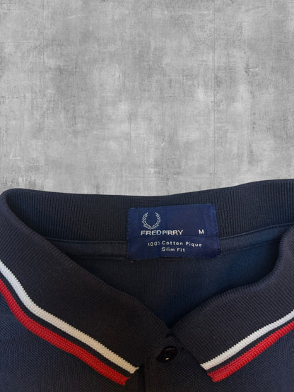 Fred Perry Polo Shirt Schwarz Rot Weiß M Slim Fit