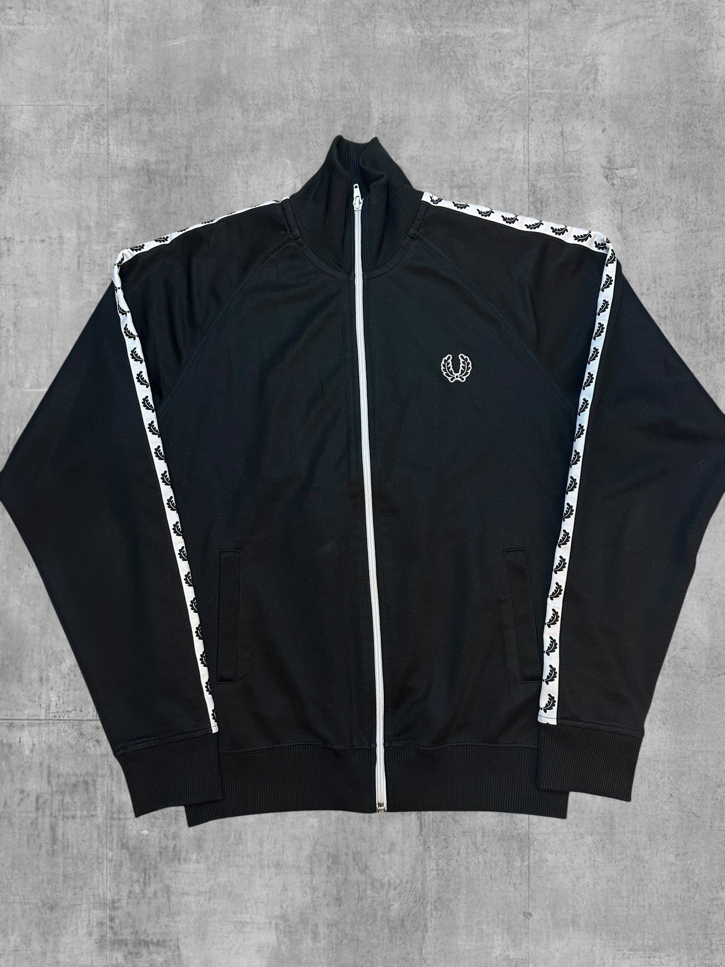 Fred Perry Vintage Trainingsjacke Taped Schwarz Weiß S