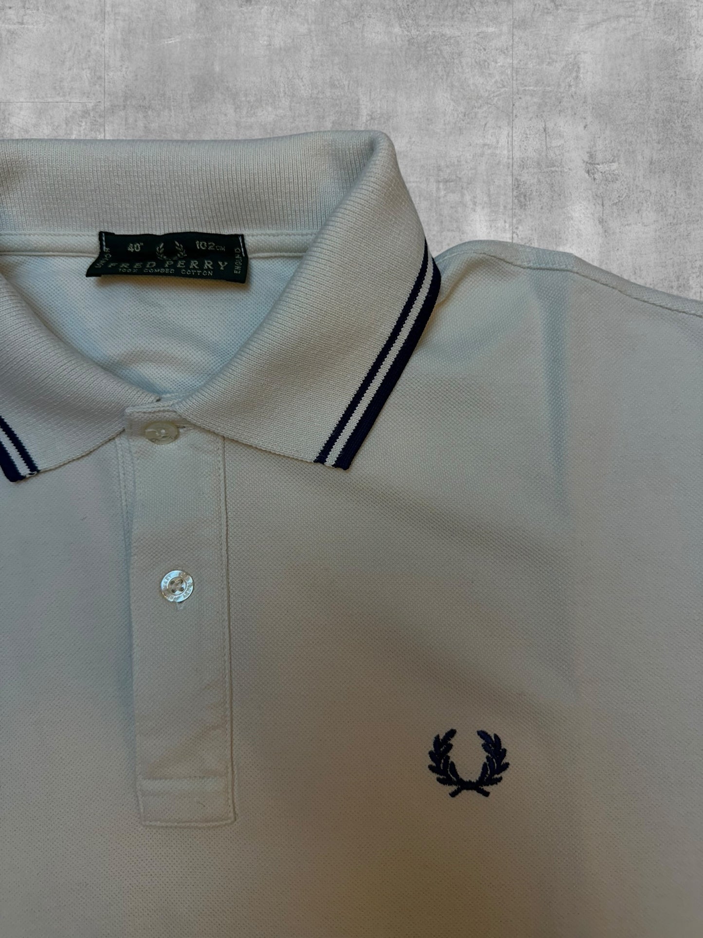 Fred Perry Polo Shirt Weiß Navy Blau M
