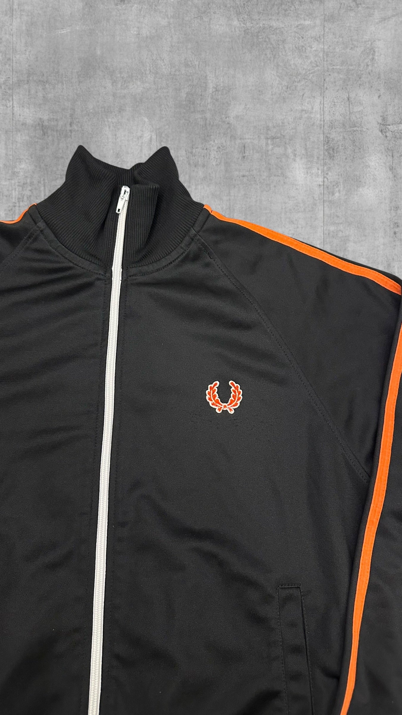 Vintage Fred Perry Trainingsjacke Taped Zip Jacke Schwarz Weiß Rot S