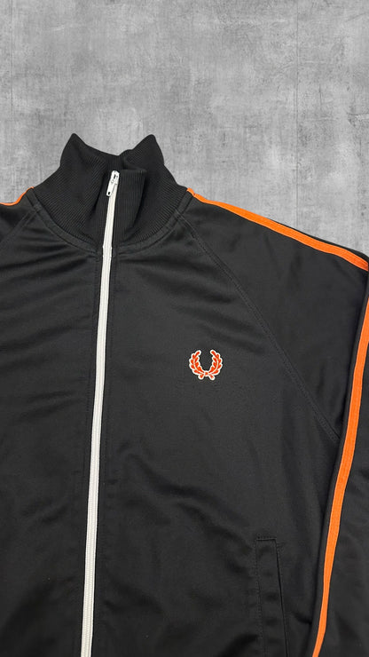 Vintage Fred Perry Trainingsjacke Taped Zip Jacke Schwarz Weiß Rot S
