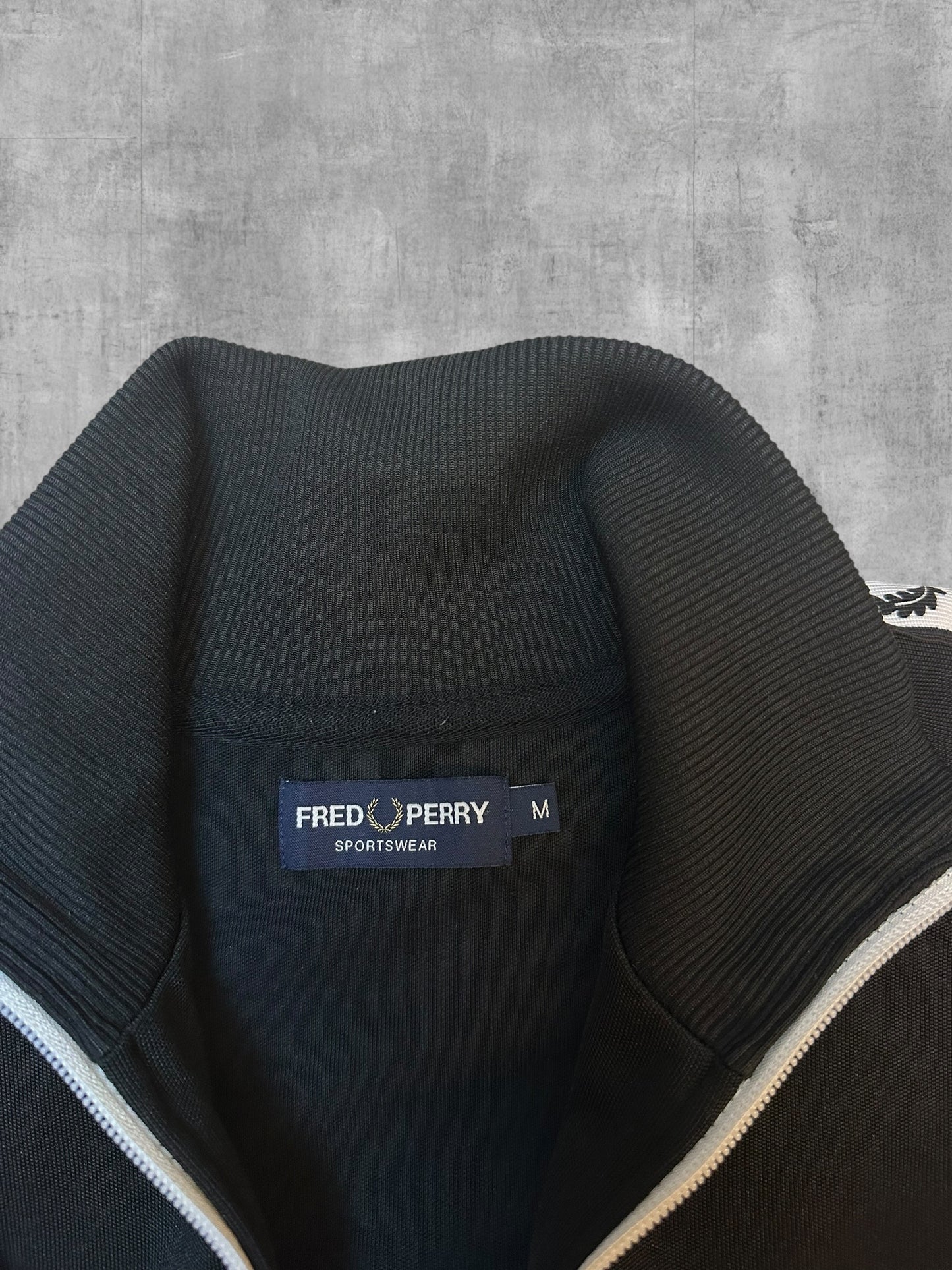 Fred Perry Vintage Trainingsjacke Taped Schwarz Weiß M