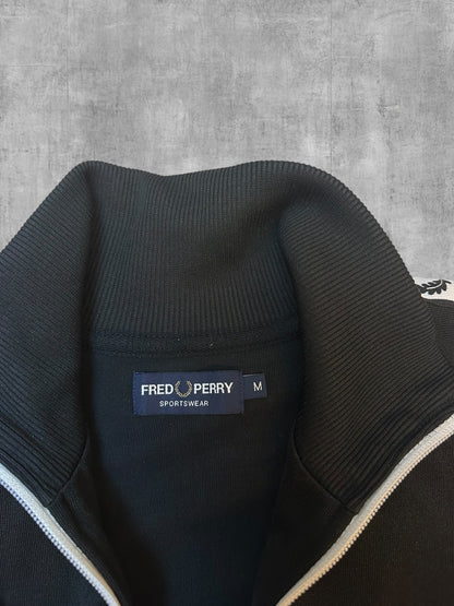 Fred Perry Vintage Trainingsjacke Taped Schwarz Weiß M