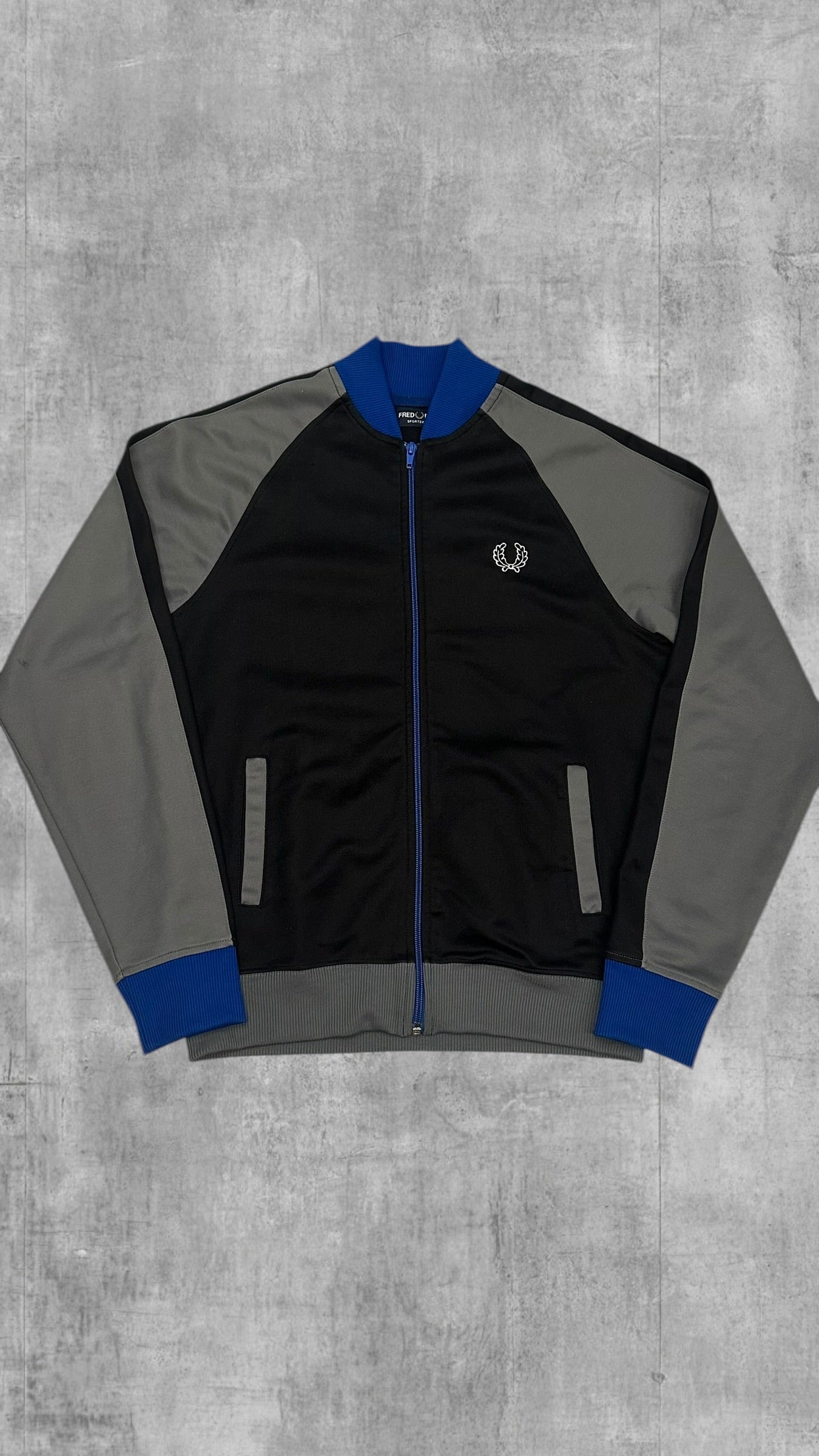 Fred Perry Vintage Trainingsjacke Taped Zip Jacke Schwarz Blau Grau S
