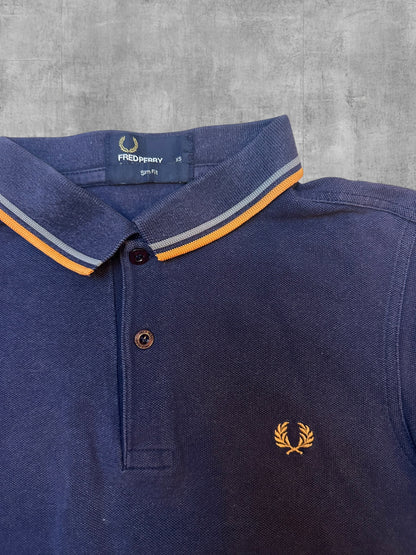 Fred Perry Polo Shirt Navy Blau Orange XS slim fit