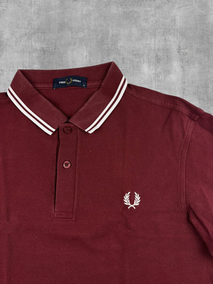 Fred Perry Polo Shirt Weinrot Weiß M