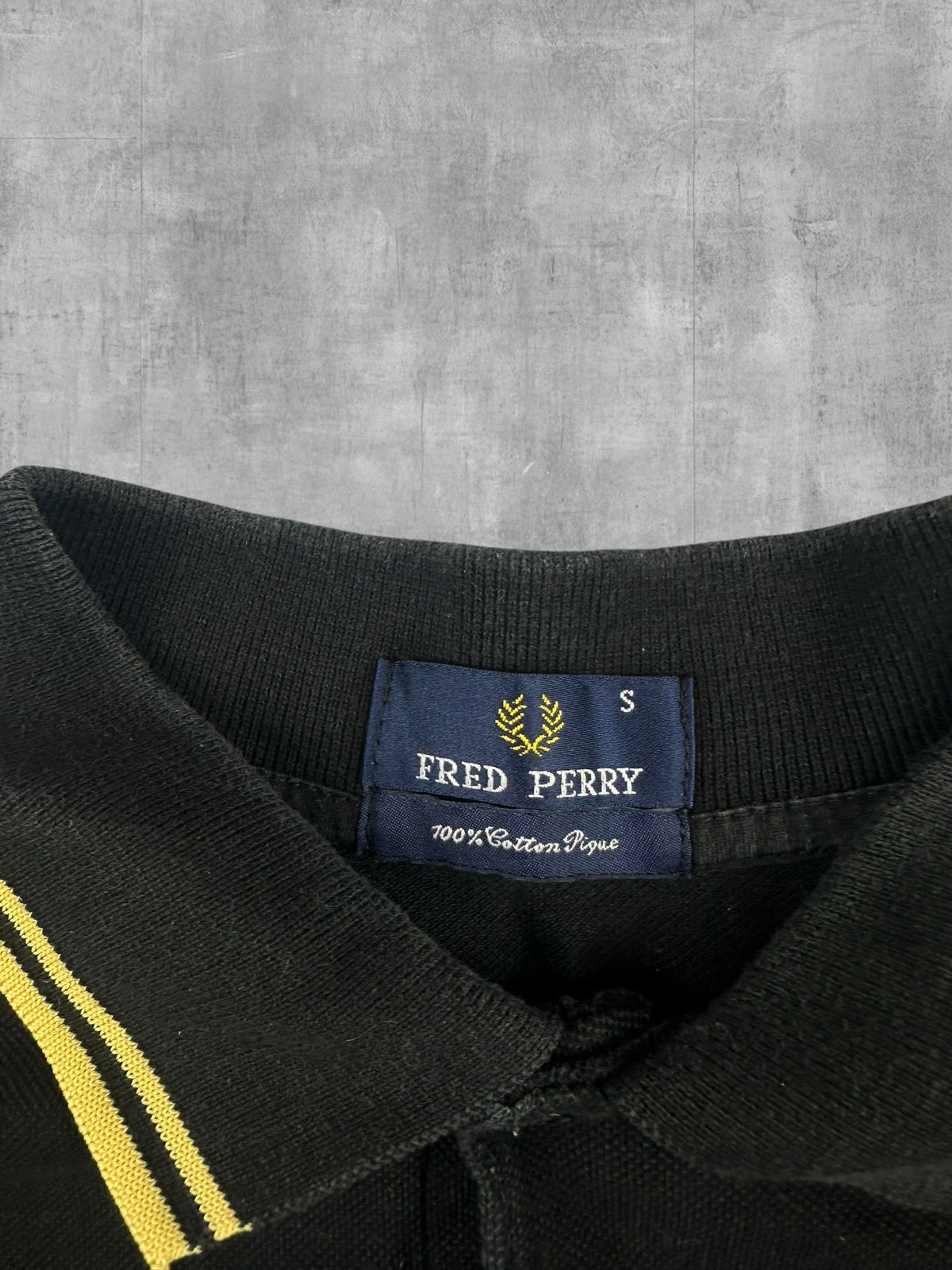 Fred Perry Langarm Polo Shirt Schwarz Gelb S