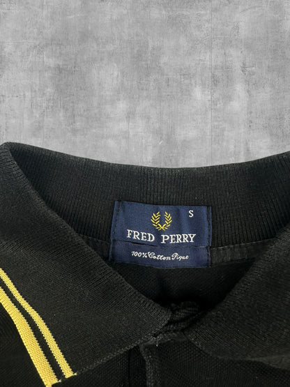 Fred Perry Langarm Polo Shirt Schwarz Gelb S