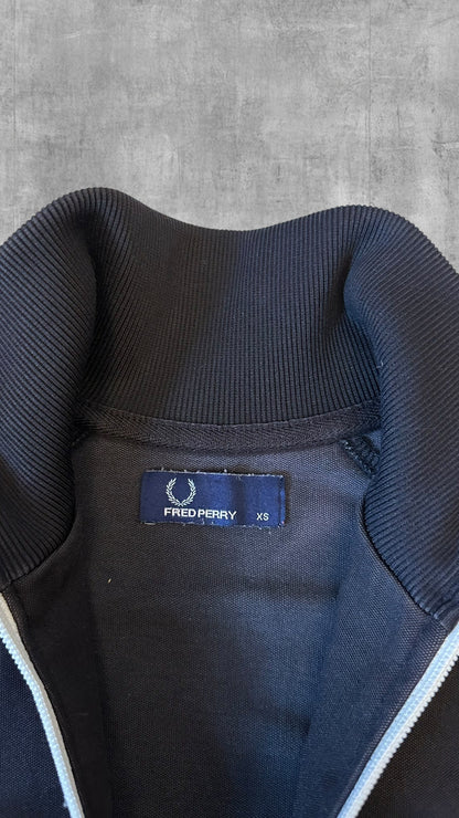 Vintage Fred Perry Trainingsjacke Taped Zip Jacke Schwarz Hellblau XS