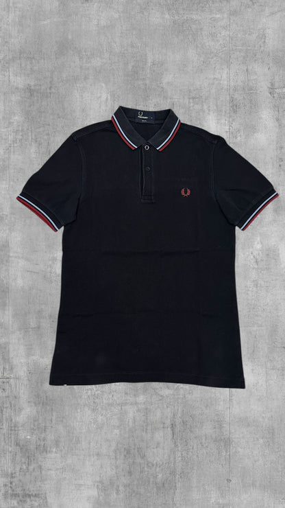 Fred Perry Polo Shirt Schwarz Weinrot S Slim Fit