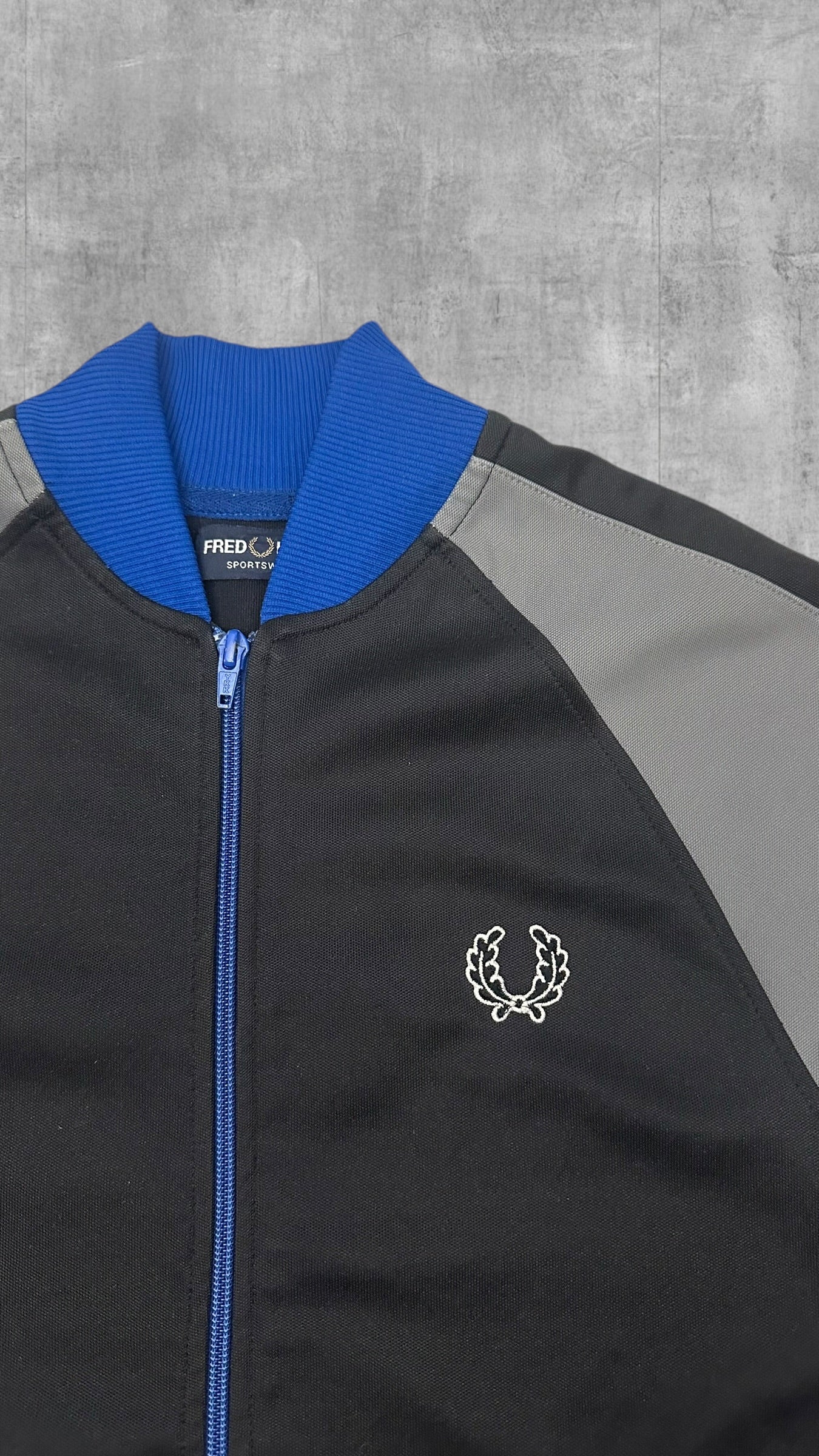 Fred Perry Vintage Trainingsjacke Taped Zip Jacke Schwarz Blau Grau S