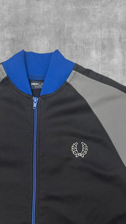 Fred Perry Vintage Trainingsjacke Taped Zip Jacke Schwarz Blau Grau S