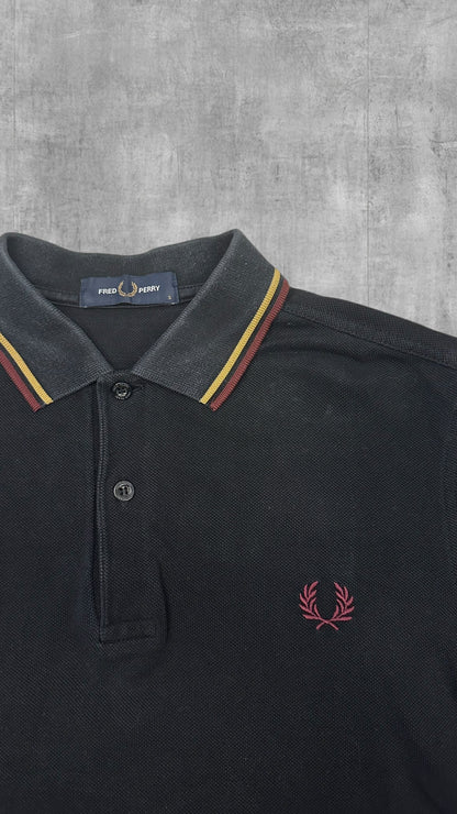 Fred Perry Polo Shirt Schwarz Weinrot Gold S