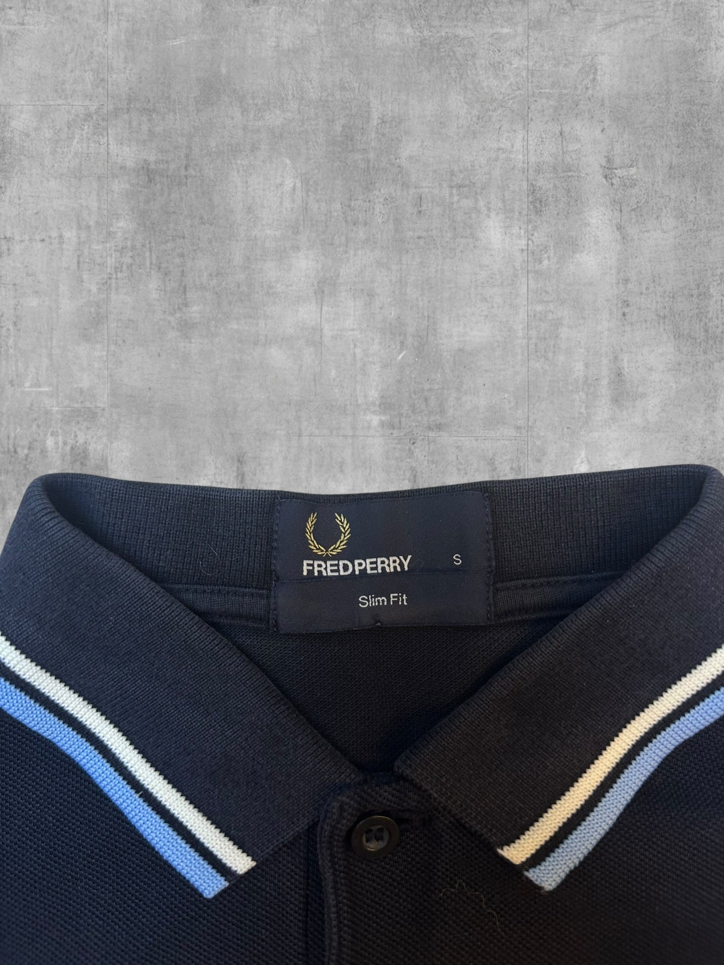 Fred Perry Polo Shirt Navy Blau Weiß S Slim Fit
