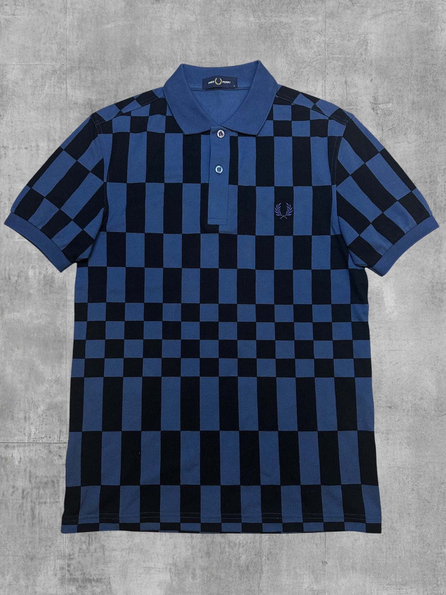 Fred Perry Polo Shirt Schwarz Blau Karriert S