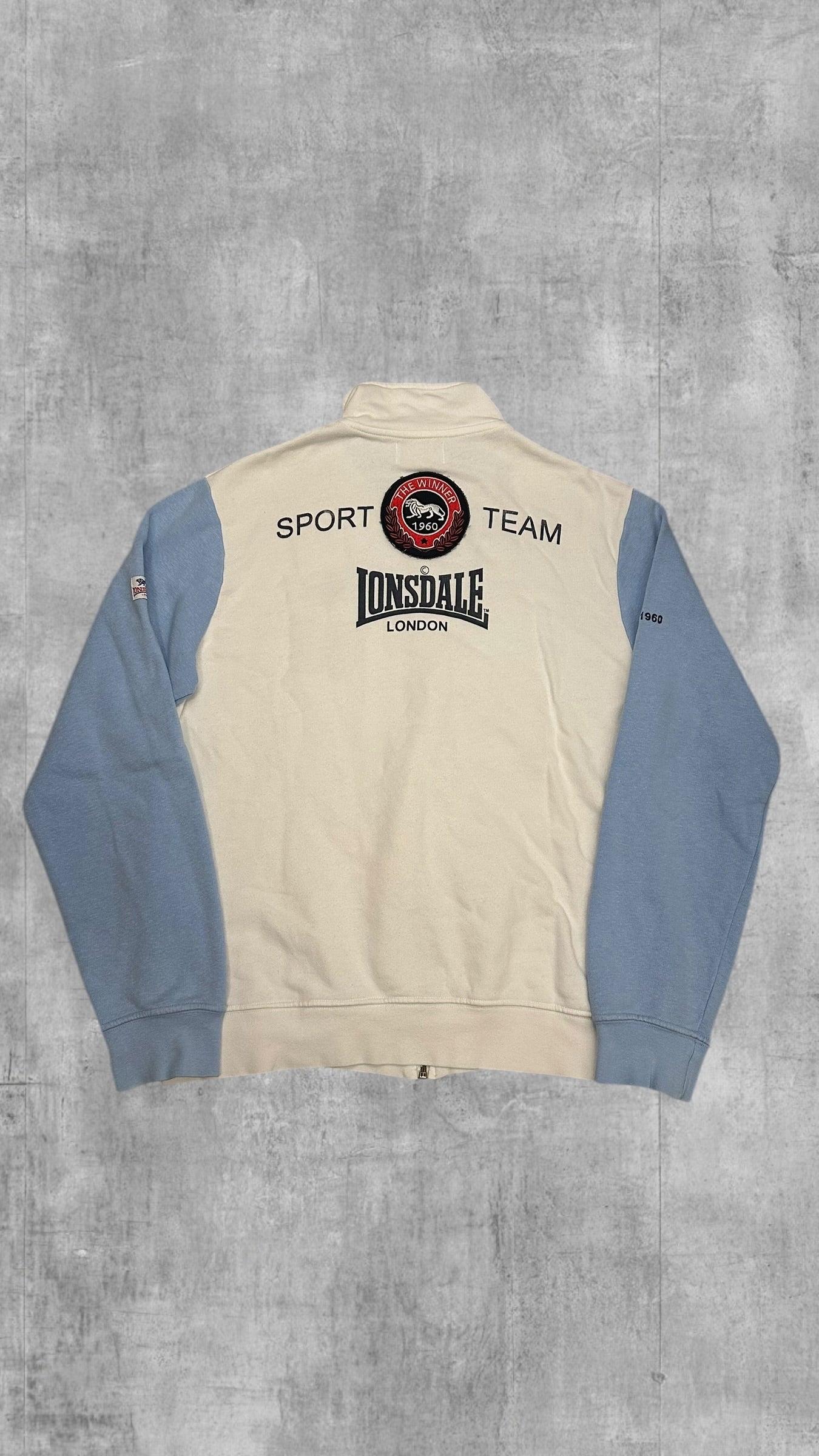 Lonsdale London Vintage Trainingsjacke Backprint Weiß Babyblau L