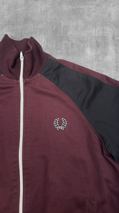 Fred Perry Trainingsjacke Taped Zip Jacke Weinrot Schwarz Frauengröße XL Männer M