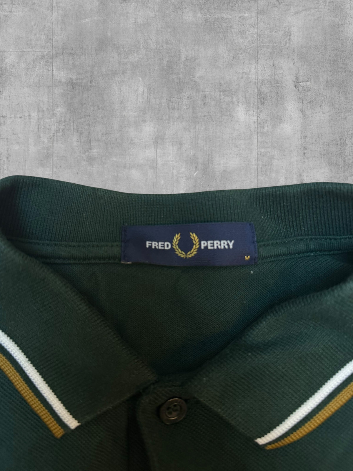 Fred Perry Polo Shirt Dark Green Gold White M