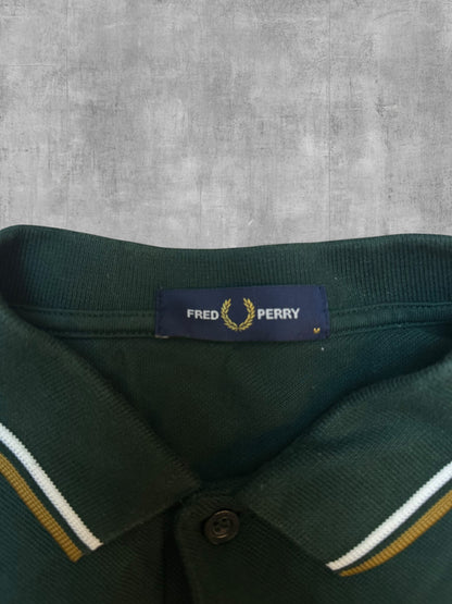 Fred Perry Polo Shirt Dark Green Gold White M