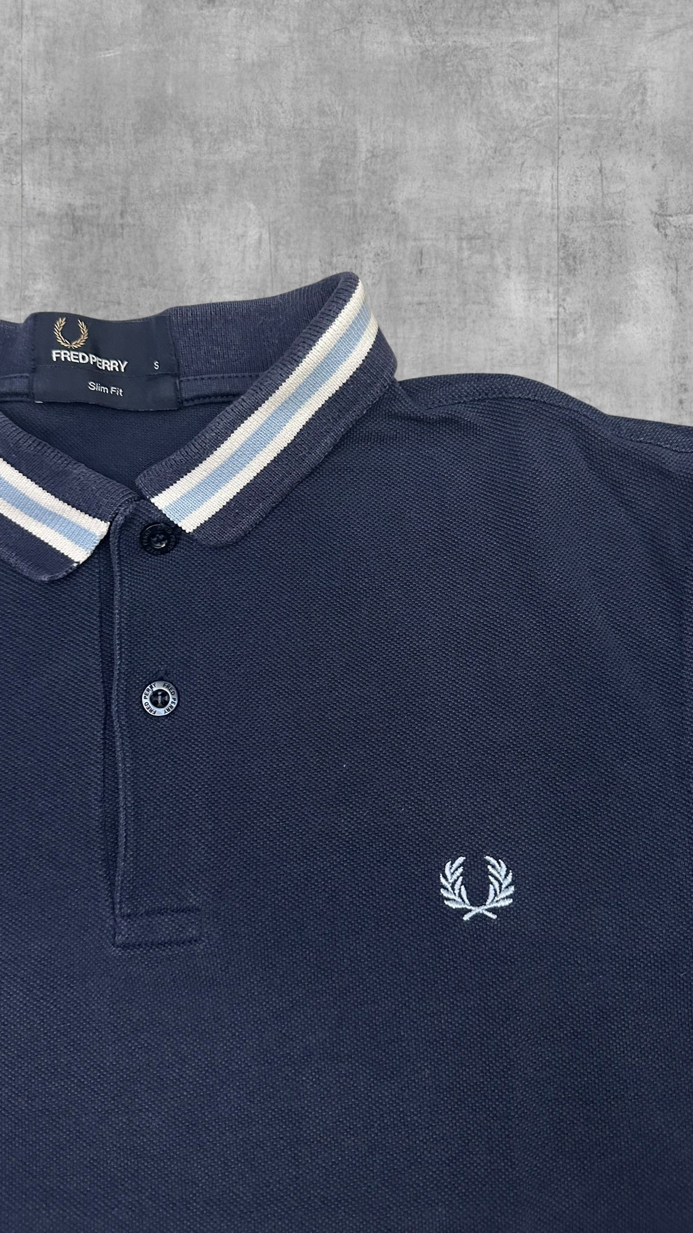 Fred Perry Polo Shirt Navy Blau Hellblau S Slim Fit