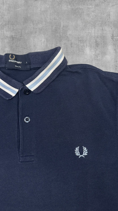 Fred Perry Polo Shirt Navy Blau Hellblau S Slim Fit