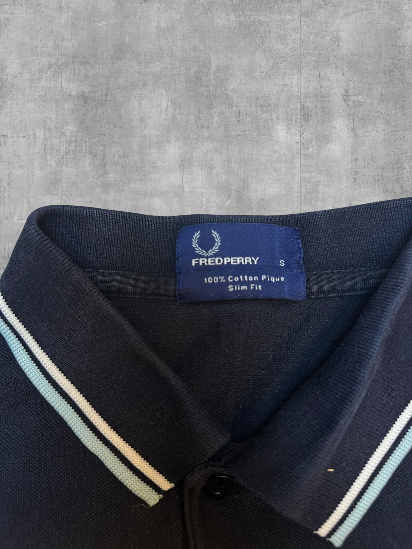 Fred Perry Polo Shirt Schwarz Weiß Türkis S Slim Fit