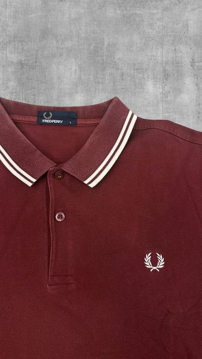 Fred Perry Polo Shirt Weinrot Weiß L