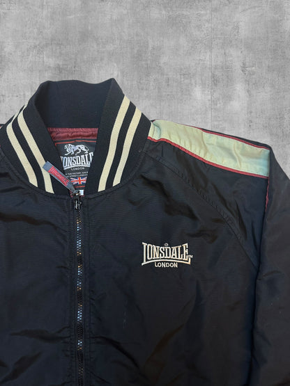 Lonsdale London Bomberjacke Backprint Schwarz Beige Weinrot M - L