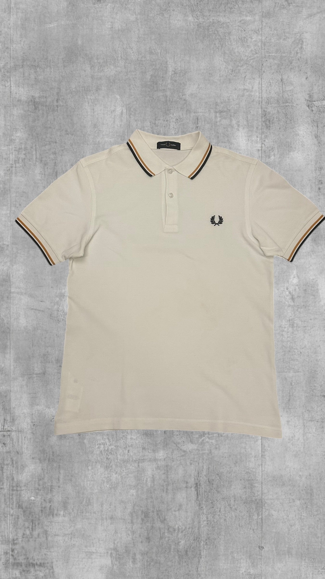 Fred Perry Polo Shirt Weiß Schwarz Gold S