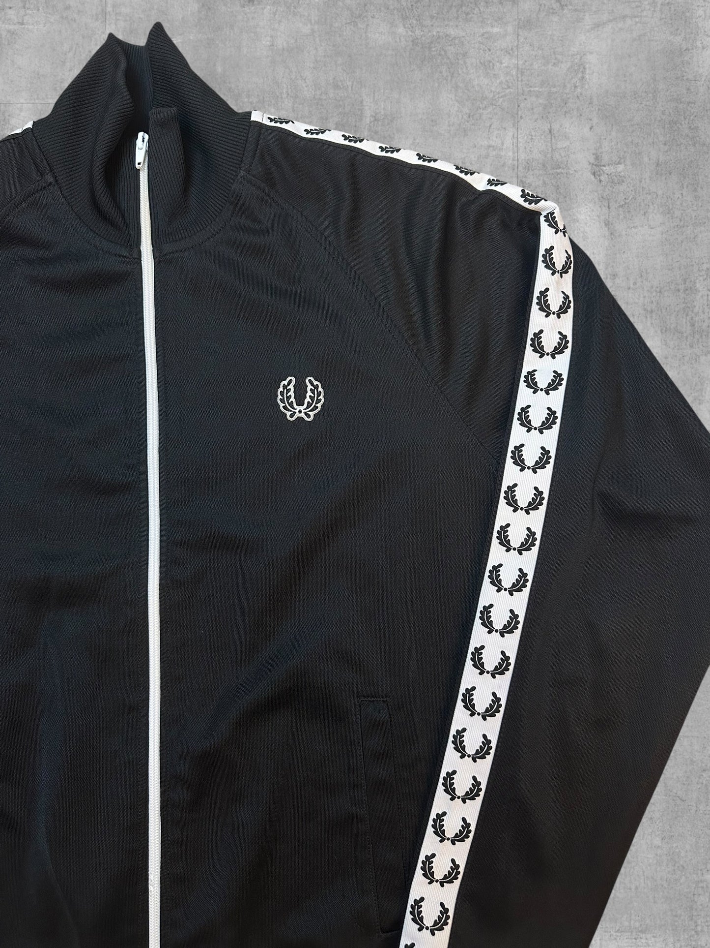 Fred Perry Vintage Trainingsjacke Taped Schwarz Weiß M