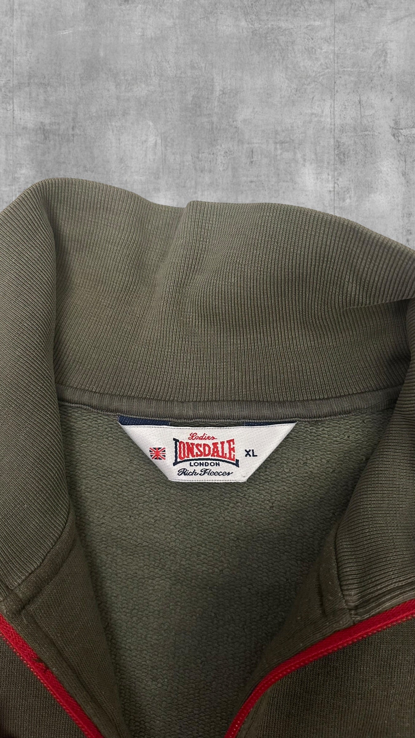 Vintage Lonsdale London Trainingsjacke Khaki Grau Rot Frauengröße XL Herren S