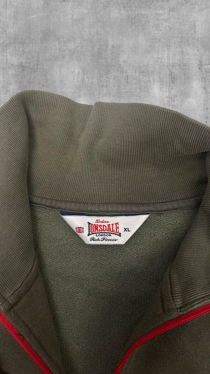 Vintage Lonsdale London Trainingsjacke Khaki Grau Rot Frauengröße XL Herren S