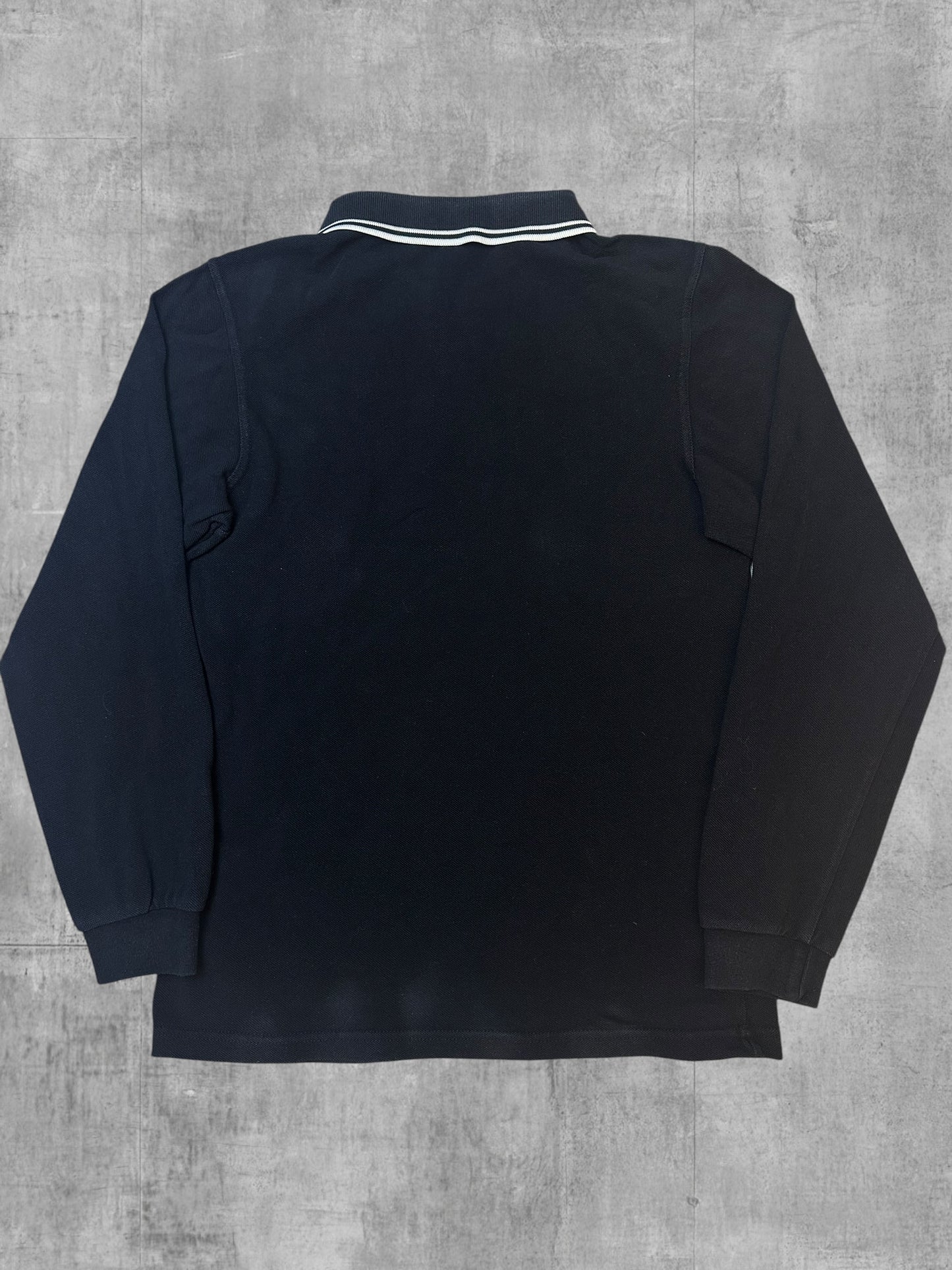 Fred Perry Langarm Polo Shirt Schwarz Weiß S Slim Fit