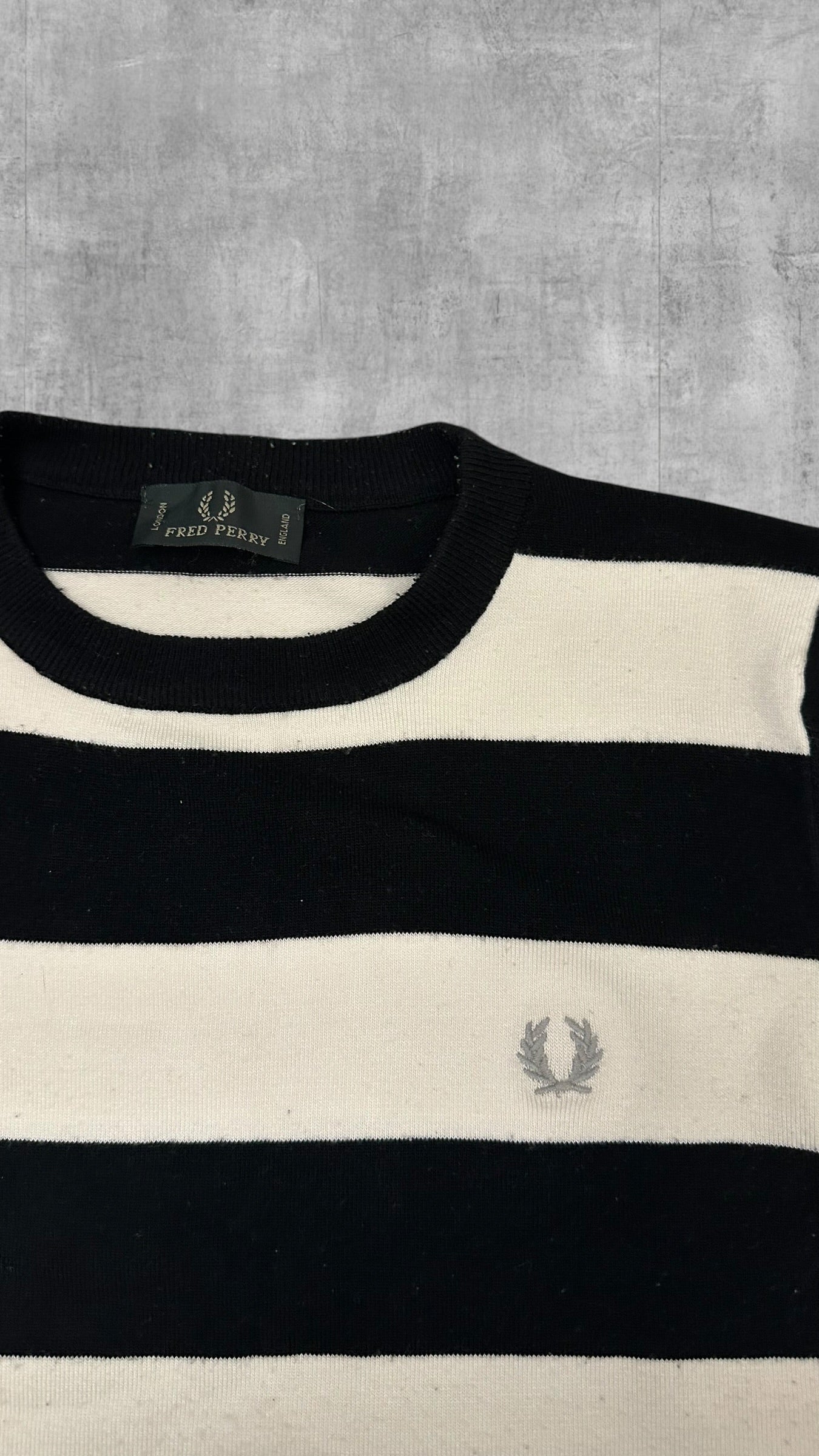 Fred Perry Vintage Sweatshirt Schwarz Weiß M