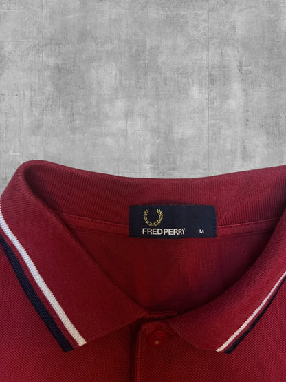 Fred Perry Polo Shirt Rot Schwarz Weiß M (ausgeblichen)