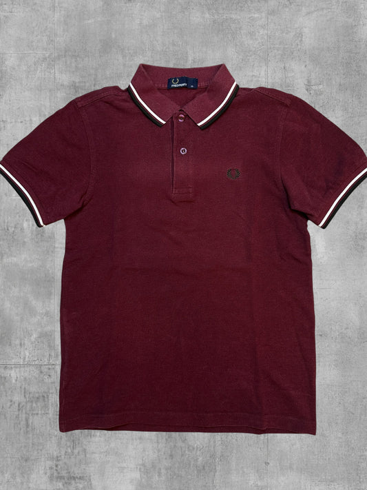 Fred Perry Polo Shirt Weinrot Khaki XS