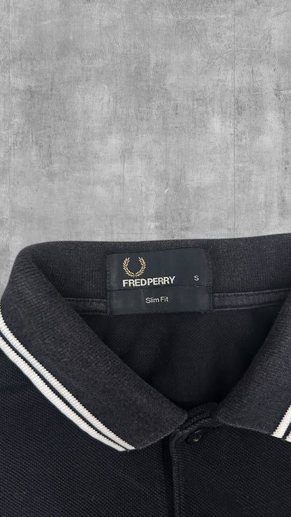 Fred Perry Polo Shirt Schwarz Weiß S Slim Fit