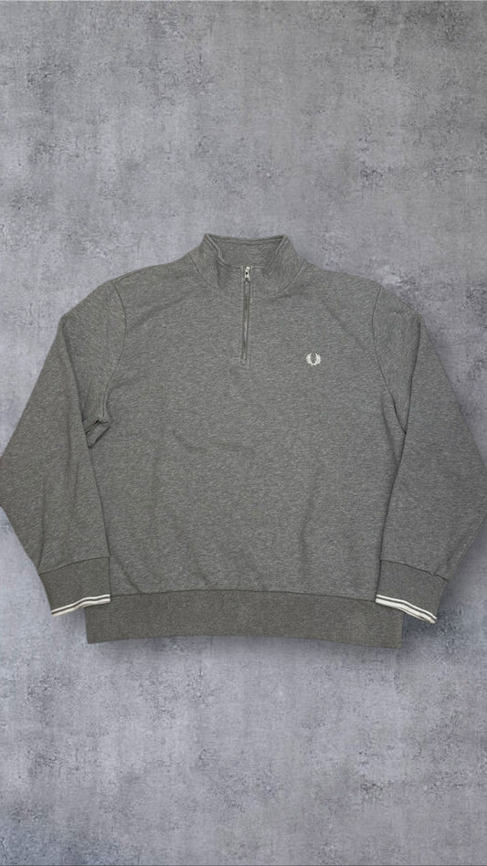 Fred Perry Half zip Pullover Hoodie Sweatshirt Grau Weiß XXL