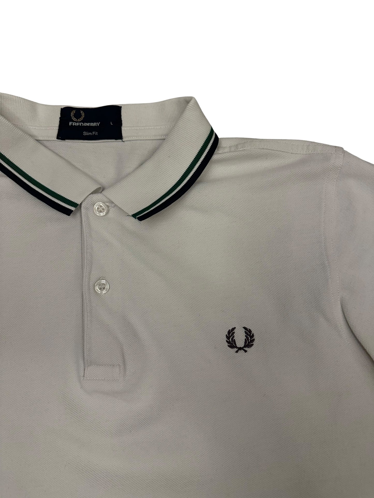 Fred Perry Polo Shirt Weiß Schwarz L Slim fit (leichte Mängel)
