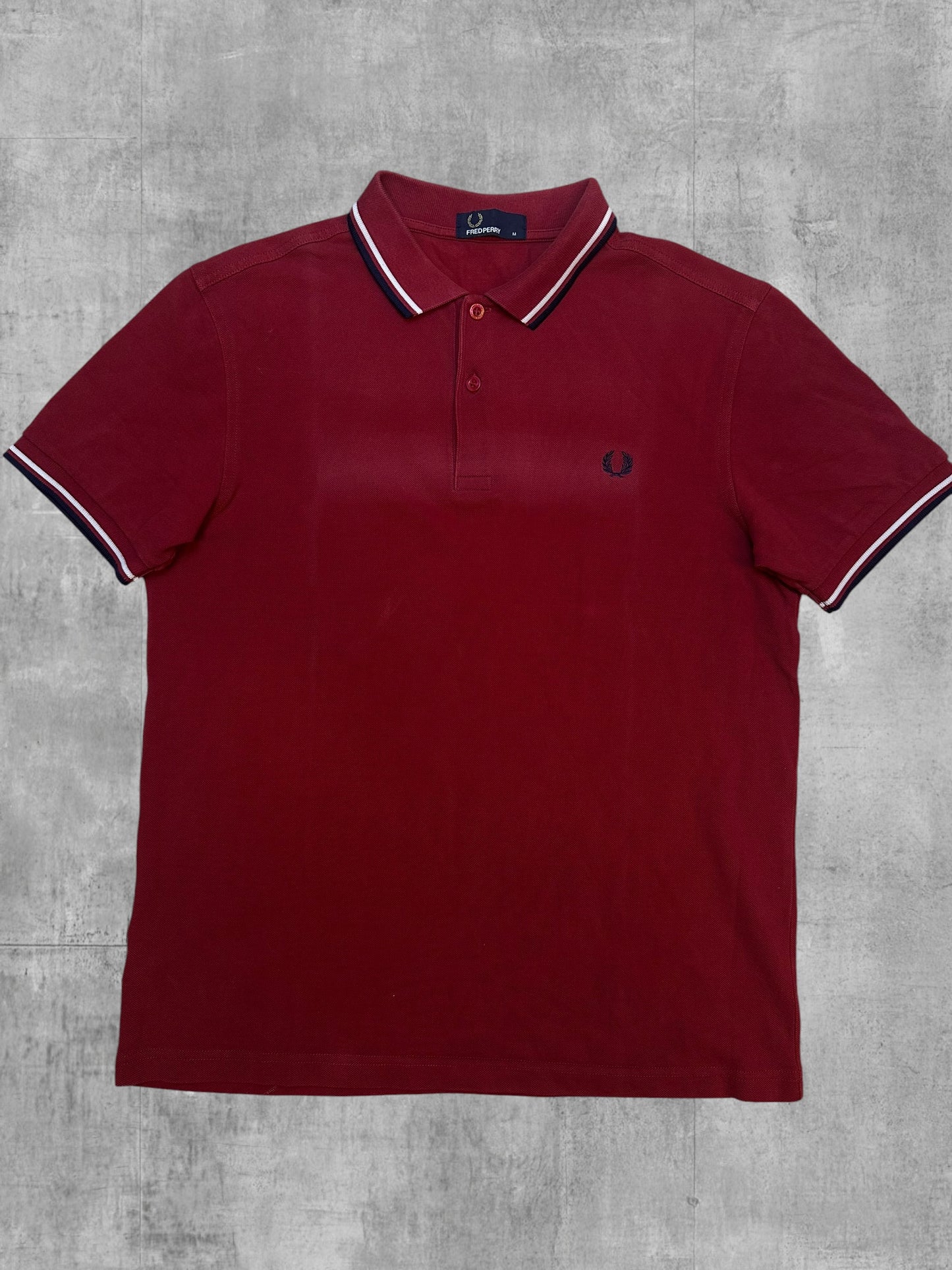 Fred Perry Polo Shirt Rot Schwarz Weiß M (ausgeblichen)