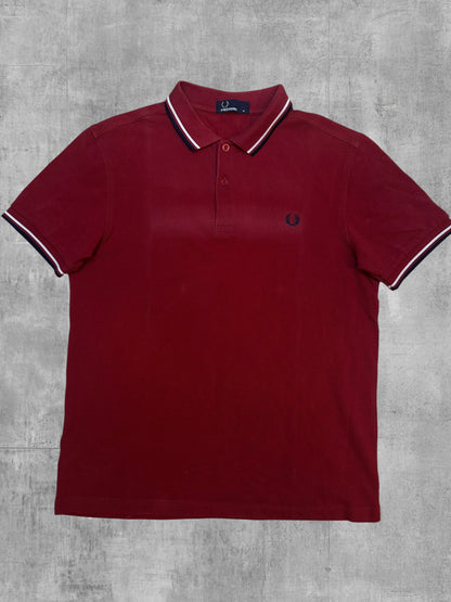 Fred Perry Polo Shirt Rot Schwarz Weiß M (ausgeblichen)