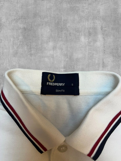 Fred Perry Polo Shirt Weiß Schwarz Rot S Slim Fit