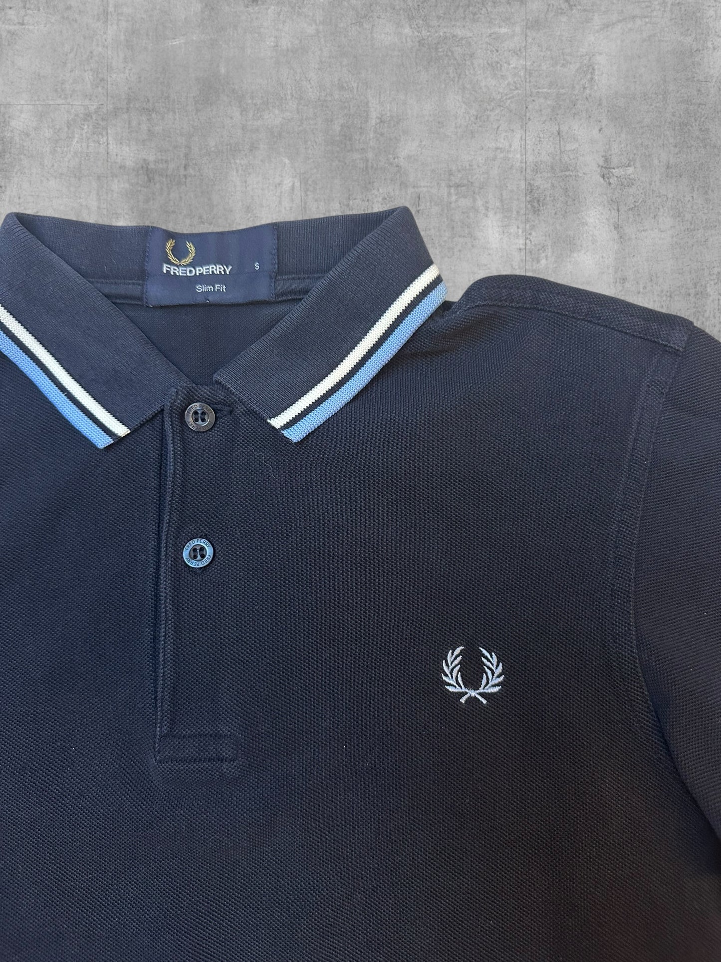 Fred Perry Polo Shirt Navy Blau Weiß S Slim Fit